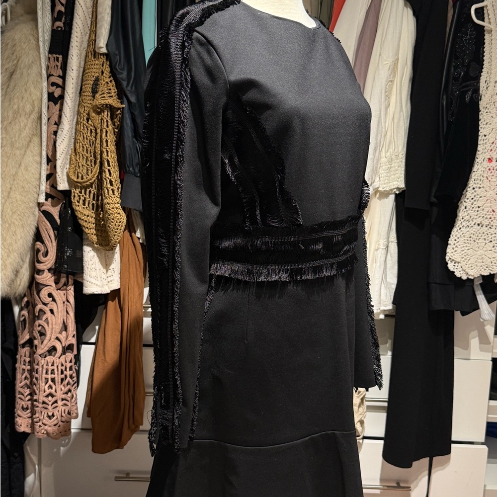H&M Black Long Sleeve Dress with Fringe